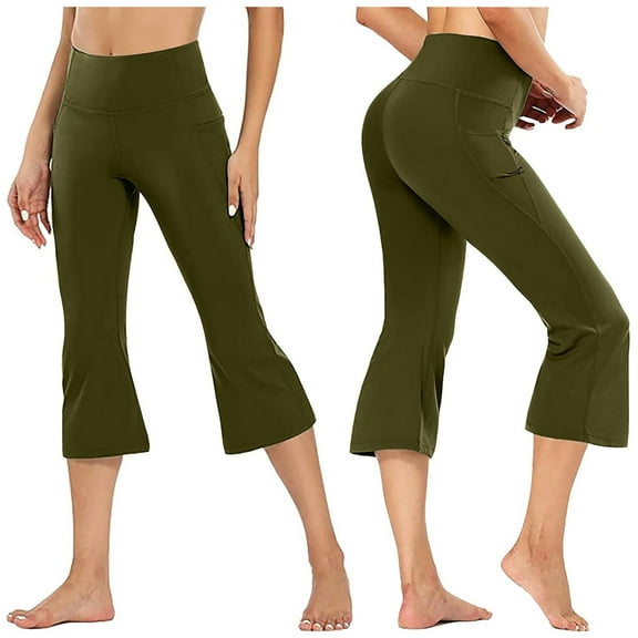 SNKSDGM Women's Plus Flare Yoga Pants for Women Petite Seamless High Waisted Leggings with Pockets 3X Women's Capri Trousers Wide Leg Casual Athletic Yoga Pants with Pockets Flare Leisure Trouser