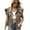 Leopard Print, variant on Women's Button Down Denim Vest, Solid or Leopard Print, Features Flap Pockets and Wood Cuff Decor, Casual Outerwear Black Grey M