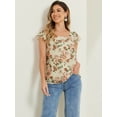 thumbnail image 2 of Unique Bargains Women's Square Neck Floral Ruffle Sleeve Chiffon Blouse Top S Beige Pink, 2 of 6