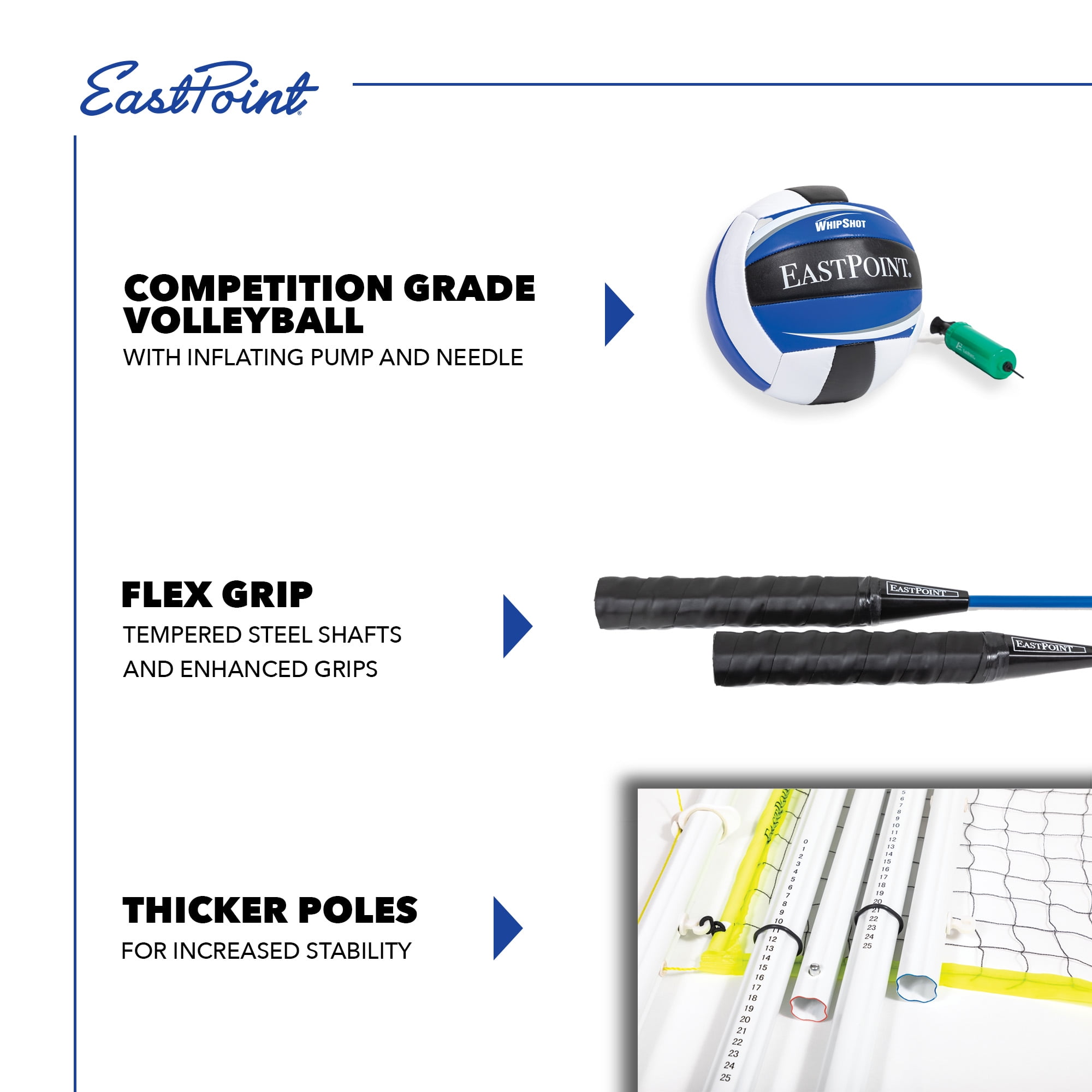 EastPoint Sports 2-in-1 Volleyball and Badminton Set, Adjustable Height Net Set with all Accessories