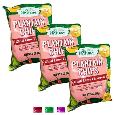 So Natural Plantain Chips Chili Lime Flavored Banana Chips, Healthy Snack 3 Oz Pack of 3, Gluten-Free Individual Bags, Naturally Sour and Spicy Chips Treat Party w/ Snoep in Beperkte Oplage
