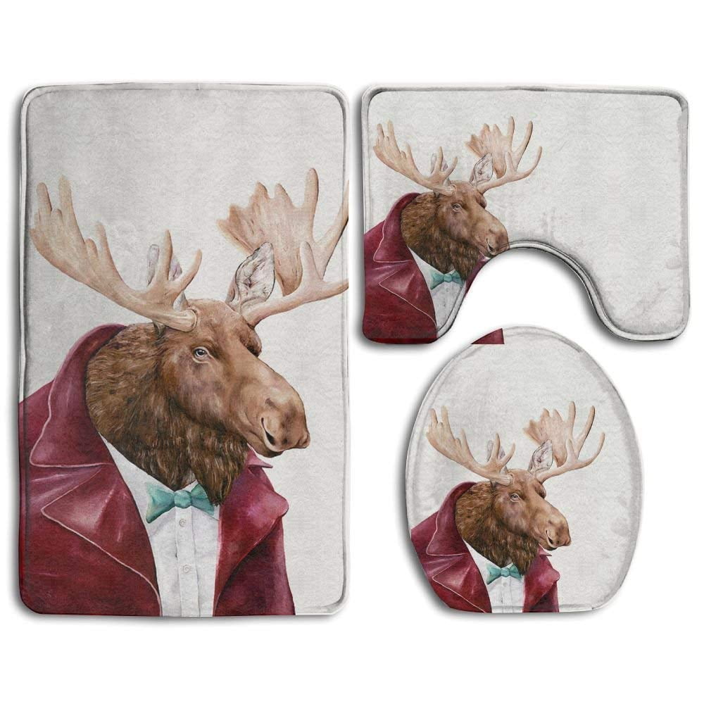 3 Pcs Flannel Animal Deer Bear Wolf Bathroom Rug Set Non-Slip Mat Toilet Cover 3 Pcs Flannel Animal Deer Bear Wolf Bathroom Rug Set Non-Slip Mat Toilet Cover