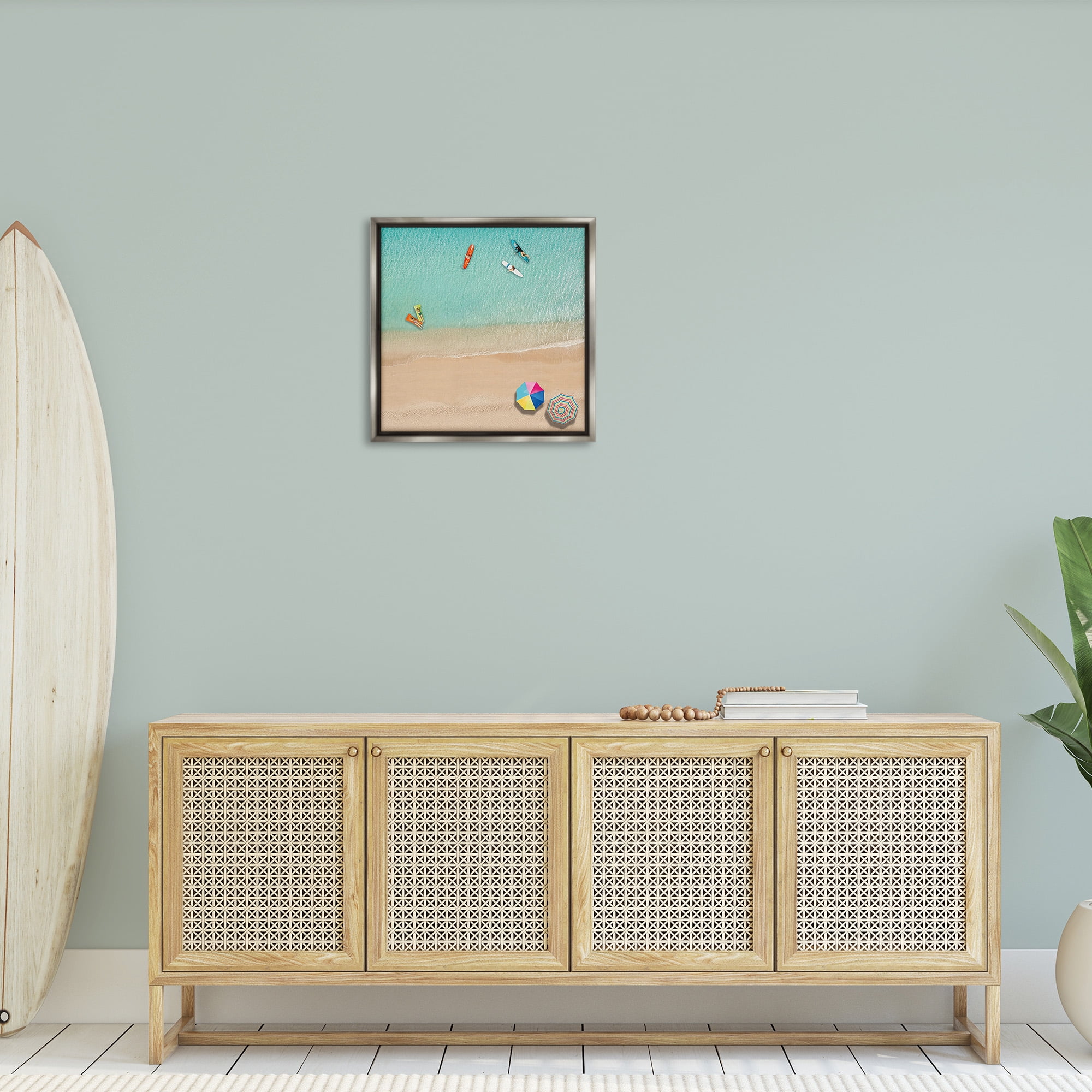Stupell Industries Beachgoers Aerial View Landscape Painting Gray Floater Framed Canvas Art Print Wall Art, 25 x 25