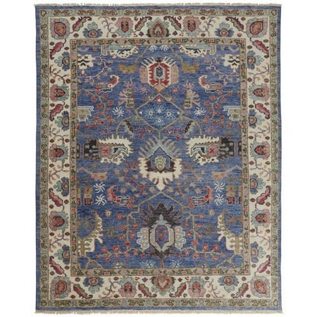 HomeRoots 513088 8 x 10 ft. Blue & Red Wool Floral Hand Knotted Stain Resistant Rectangle Area Rug