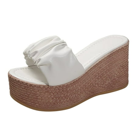 

eczipvz Shoes for Women Summer Flower Outerwear Thick Soled Korean Version Straight Slope Heel Sandals With Loose Cake And Thick Soled Sandals White