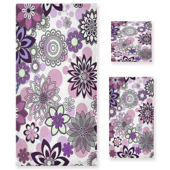 BZSMCE 3piece Bath Towel Sets Hand Bath Towels Fashion Circular Garden Of Flowers Printed Towel Sets