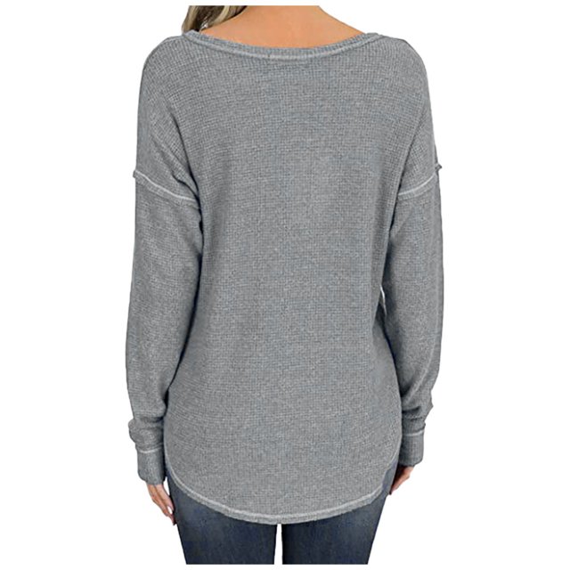 Mode T-Shirt à Boutons pour Femmes Chemises Amples Manches Longues Tee Décontracté