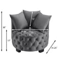 thumbnail image 3 of Living Room Bedroom Barrel Accent Chair, 31.25" Round Velvet Tufted +3 Pillows, Upholstered Lounge Seating for Hotel (Grey), 3 of 5
