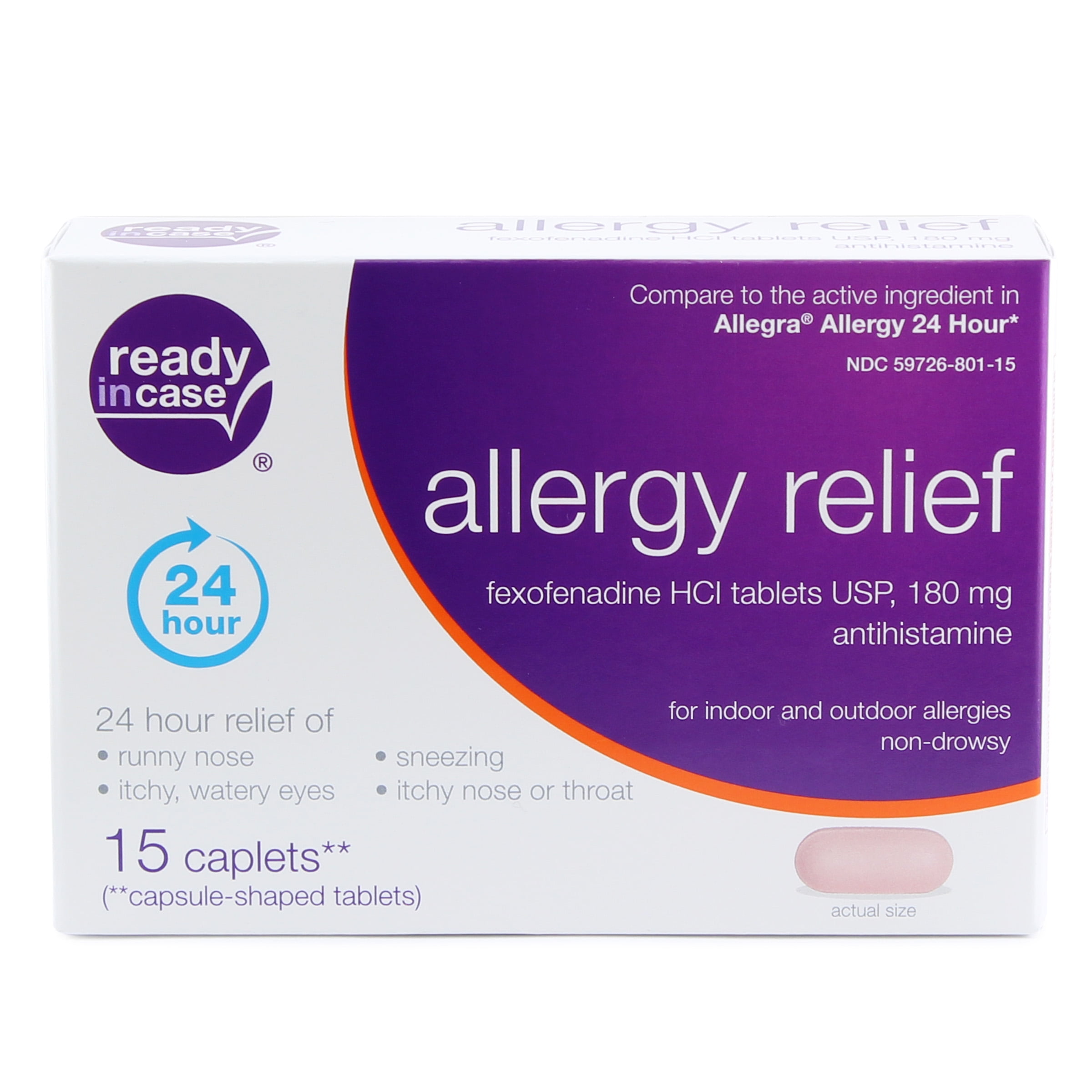 Ready In Case 24 Hour Allergy Medicine, 180 mg Tablets, 15 Count