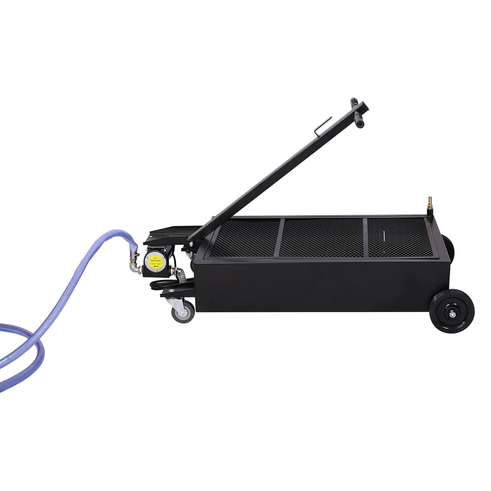 Low Profile Oil Drain Pan, Oil Drain Pan - Folding Handle, Heavy-Duty Mobile Oil Drain Tank with Locking Wheels & Filter Screen (High-Flow Pump, Black, 20 Gallon)