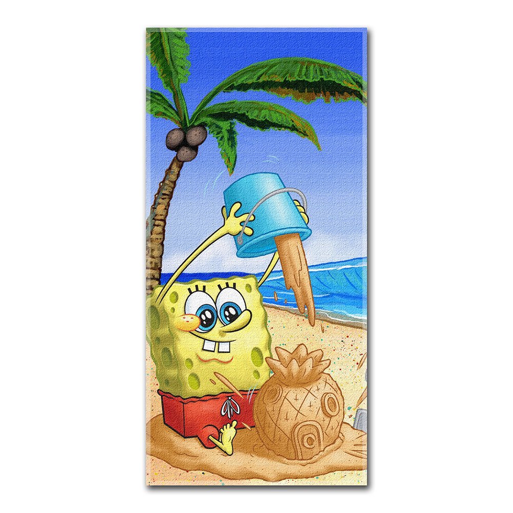 Towel Spongebob Sandcastles Bob 26x58" New Bath/Beach Licensed