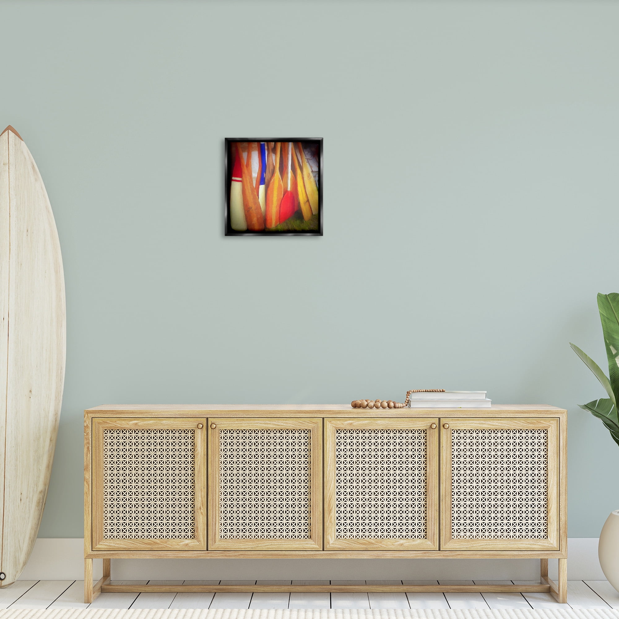 Stupell Industries Nautical Boating Oars Abstract Painting Black Floater Framed Canvas Art Print Wall Art, 18 x 18