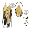 thumbnail image 3 of VANGANIA Aretes largos mujer de plumas Maxi Raven Gold elegantes hechos a mano, 3 of 5