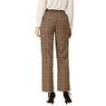 thumbnail image 3 of Pantalones largos rectos de cintura elástica con botones y cremallera de cuadros para mujer INSPIRE CHIC XL marrón, 3 of 6