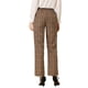 thumbnail image 3 of Pantalones largos rectos de cintura elástica con botones y cremallera de cuadros para mujer Inspire Chic M Marrón, 3 of 6