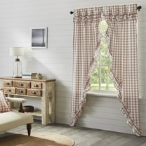 VHC Brands Annie Buffalo Portabella Check Farmhouse Ruffled Prairie Panel Curtain Set 84x36x18