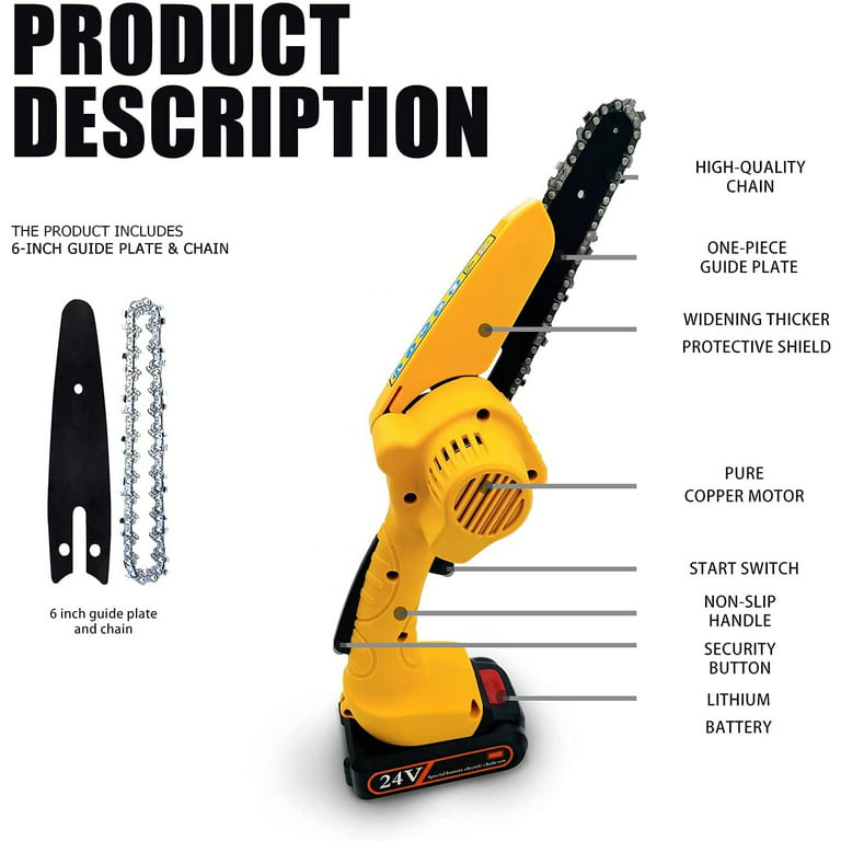 FEBFOXS 6 Mini Chainsaw 24V Battery Powered Chainsaw ,with Safety