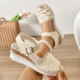 thumbnail image 2 of Summer Women's Sandals Espadrille Wedge Open Toe Ankle Strap Hollow Sandals Shoes Casual Daily Shoes Women Beach Fashion Beige 7, 2 of 9