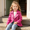 thumbnail image 4 of GYRATEDREAM Toddler Girls Faux Leather Motorcycle Jacket Lapel Zip Up Biker Coat Kids Fall Outerwear, 2-8Y, 4 of 6