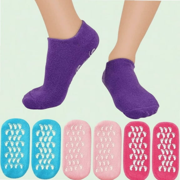 Moisturizing Gel Socks Set of 4, Repair and Soften Dry Cracked Feet, Spa Moisturizing Socks in Pink, Rose Red, Blue, and Purple