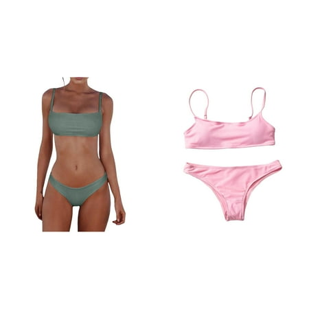 2-Pack Women Bandeau Bandage Two Piece Bikini Swimsuit Bikini Set Push Up Brazilian Swimwear Beachwear Swimsuit Womens Bikini Bathing Suits Hair Removal Bikini Area off The Shoulder Bikini Top