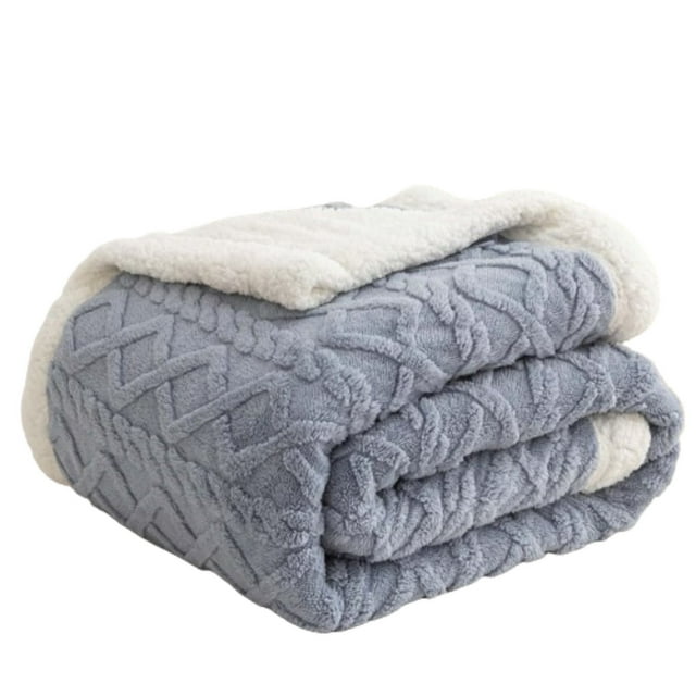 Blue Flannel Blanket Thickened Soft Geometric Pattern Reversible Tv Office Nap Air Conditioning Blanket For Sofa Bed Car Use Machine Washable Cozy Warm
