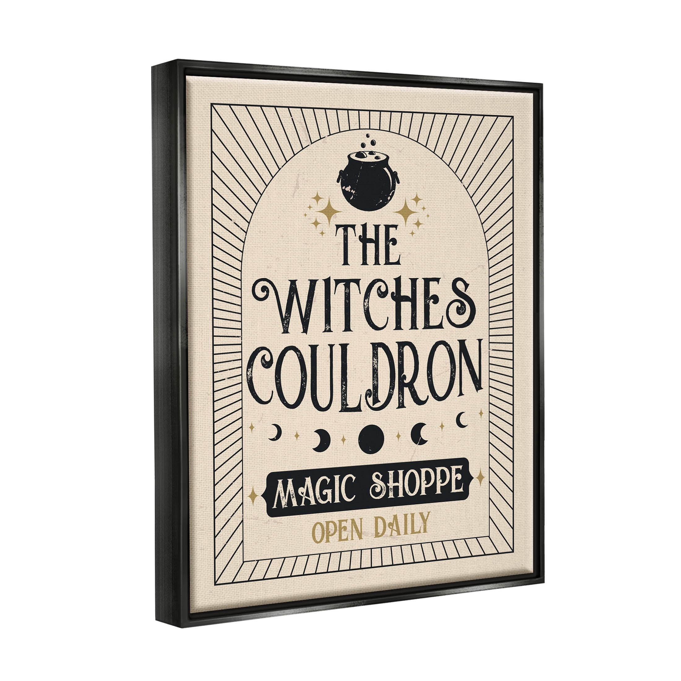 Stupell Industries Witches Cauldron Vintage Shoppe Graphic Art Jet Black Floating Framed Canvas Print Wall Art, Design by Angela Nickeas