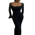thumbnail image 1 of Robe Longue Élégante pour Femmes Couleur Unie Col Rond Bretelles Spaghetti Robe à Manches Longues Évasées Printemps Automne Robe de Soirée Dos Nu, 1 of 5