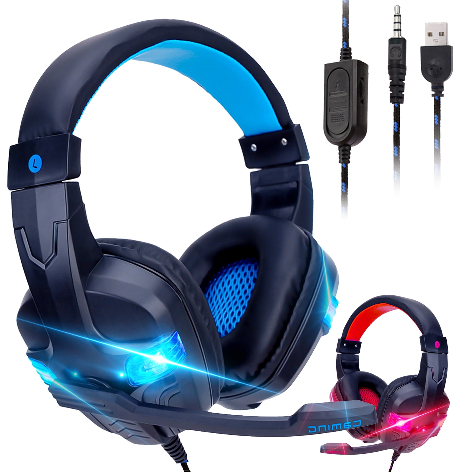 TSV Stereo Gaming Headset for PS4, Xbox One, Nintendo Switch, PC, Mac, Laptop, Over-Ear Headphones 3.5mm PS4 Headset Xbox One Headset with Surround Sound, LED Light & Noise Canceling Microphone