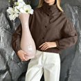thumbnail image 4 of FRSASU Cropped Windbreaker Jacket for Women Stand Collar Button Up Short Coat with Side Pockets and Elastic Cuffs Coffee, 4 of 5