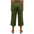thumbnail image 3 of MLQIDK Womens Capris for Summer Linen Capri Pants Knee Length Elastic Waist Light Weight Pants Dressy Casual Capri Shorts with Pockets Army Green L, 3 of 4
