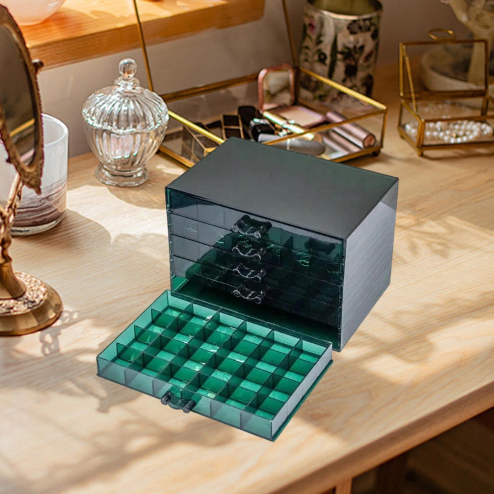 Milageto Nail Arts Storage Box 120 Jewelry Organizer for Earring Beads Glitters Dark Green