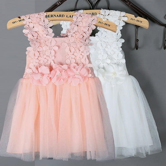 URMAGIC Kids Baby Girls Sleeveless Lace Beaded Flower Tutu Princess Wedding Dress,2-7Y