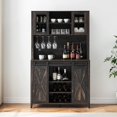 thumbnail image 3 of FOLDLIFE Farmhouse Coffee Bar Cabinet, Sliding Barn Door Buffet with Storage Shelves, Liquor Cabinet with Wine and Glass Rack, Sideboard Cupboard for Kitchen and Dining Room, Oak, 3 of 7