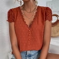 thumbnail image 5 of XFLWAM Womens Summer V Neck Lace Trim Button Tunic Tops Casual Lace Short Sleeve Swiss Dot Blouses T Shirts Orange M, 5 of 8