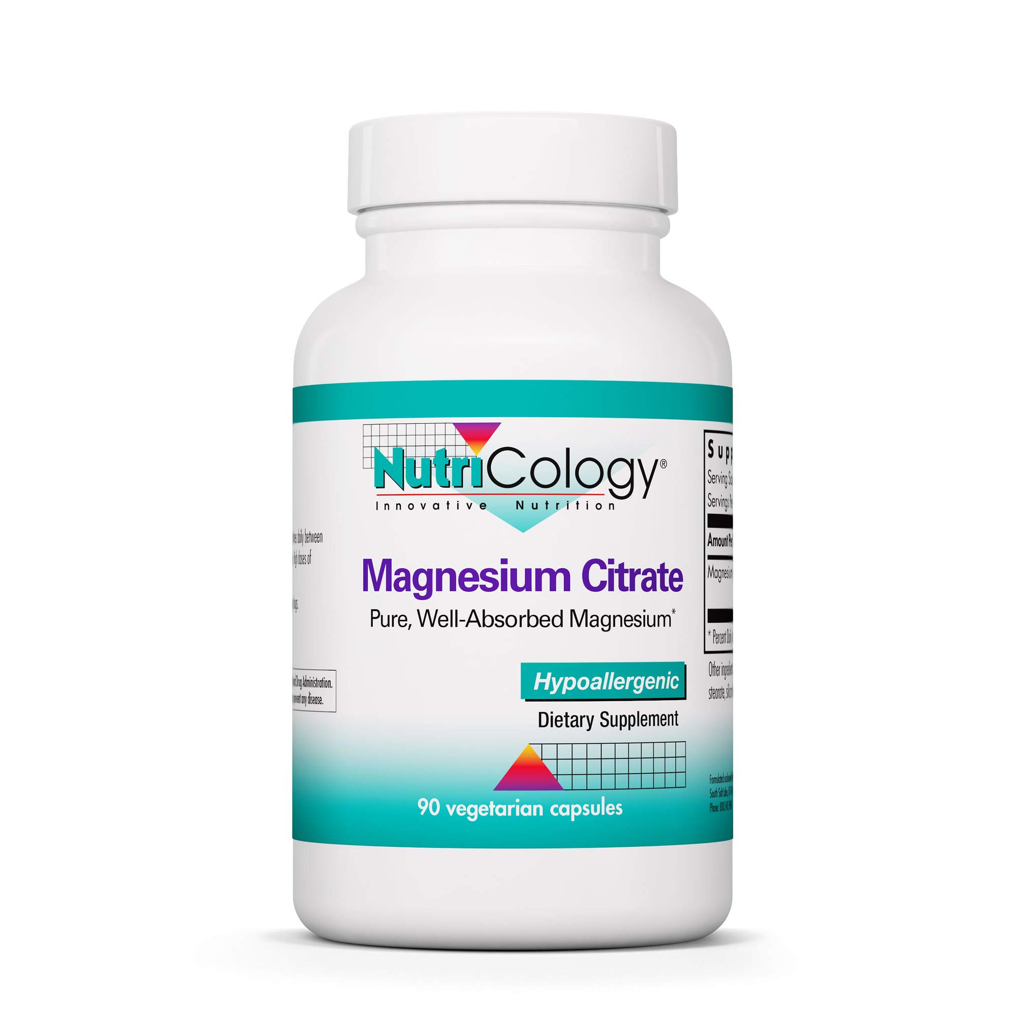 NutriCology Magnesium Citrate - Bioavailable Chelated Magnesium - Nervous System & Muscle Support - Vegetarian Capsules - Hypoallergenic Formula - 90 Servings - 90 Count