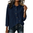 thumbnail image 4 of QIYAGBSA Button Down Shirts for Women Asymmetrical Button Placket Long Sleeve Collared Cotton Linen Relaxed Fit Casual Tops (Dark Blue, XL), 4 of 7