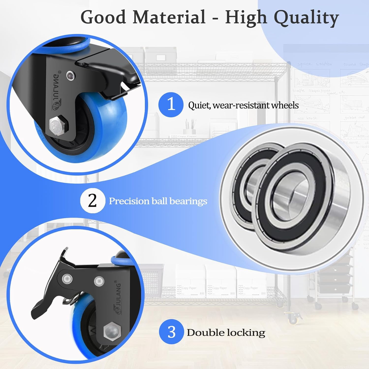 2 inch Caster Wheels 5/16" Threaded Stem Casters Set of 4 Heavy Duty, Locking & Stem Mount (UNC 5/16" -18 x1 & Weight Capacity 580 lbs) Casters for Wire Shelving, Carts, Furniture.(Blue)