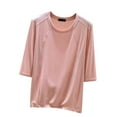 thumbnail image 1 of Timegard Hauts pour Femmes Col Rond Manches 3/4 Blouse Ample Confortable Décontractée Couleur Unie Pyjama Tee Hauts, 1 of 6