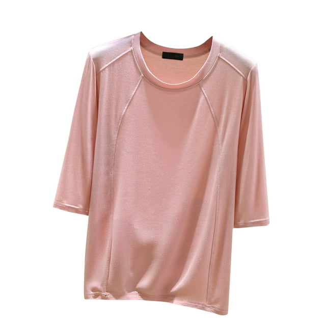 Womens Undershirt Short Sleeve Crew Neck Stretch Loose T-Shirt