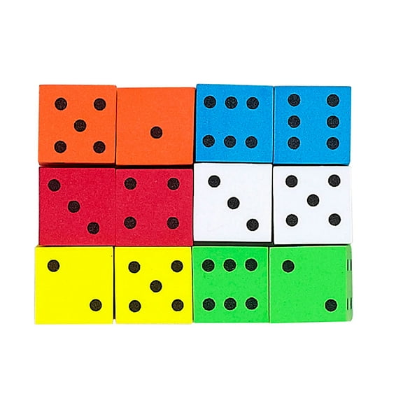 Assorted Color Spot 16mm Foam Dice, Pack of 12