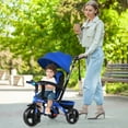 thumbnail image 3 of OLAKIDS Kids Tricycle, 4 in 1 Stroll Trike with Adjustable Push Handle, Removable Canopy, Retractable Foot Plate, Lockable Pedal, Detachable Guardrail, Suitable for 10 Months to 5 Years (Blue), 3 of 10