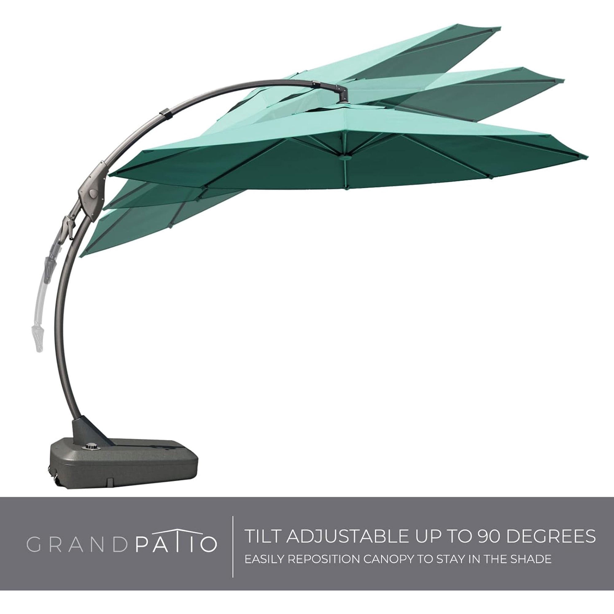 GRANDPATIO Napoli SUNBRELLA 12Ft Round Canteliver Patio Umbrella with Base, Canvas Aruba