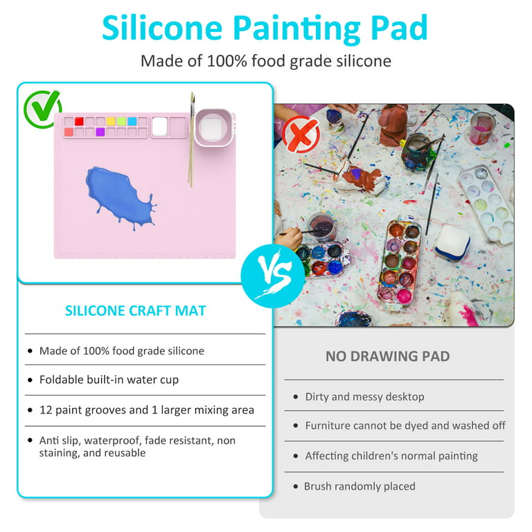 Silicone Craft Mat, Versatile 20x16 inches Silicone Mats for Crafts,  Silicone Art Mat with Cup and Paint Holder, Easy to Clean Silicone Painting  Mat