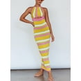 thumbnail image 2 of Michellecmm  Women Bodycon Long Dress Sleeveless Tie Halter Neck Striped Knit Dress, 2 of 9