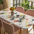 thumbnail image 3 of Multi-Color Diamond Table Cloths for 4 Foot Rectangle Tables, Modern Geometric Middle Century Beige Patio Waterproof Elastic Fitted Tablecloths, Washable Rectangular Table Cover for Camping, 3 of 8
