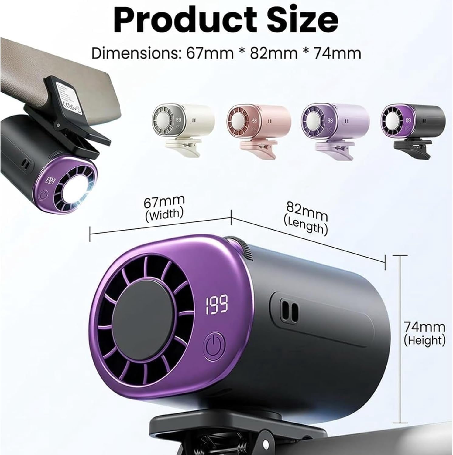 2026 Car Clip On Air Conditioner Fan With LED Display - 360° Rotation Adjustable 199 Speeds,Portable USB Rechargeable Personal Cooling Mini Fans for Office, Bike, Beach