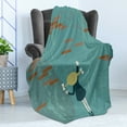 thumbnail image 4 of ABC Soft Flannel Fleece Throw Blanket, Little Girl Draws on the Wall Unique Puppy and Meow Kitty Joyful Illustration, Cozy Plush for Indoor and Outdoor Use, 50" x 60", Teal Cinnamon, by Ambesonne, 4 of 5