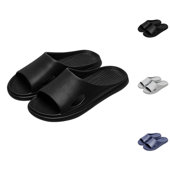 GPOECD Men's Comfortable Summer Slippers Breathable Soft Flat Sandals for Indoor Outdoor Home Beach Wear Lightweight Casual Footwear 02_Black,7.5