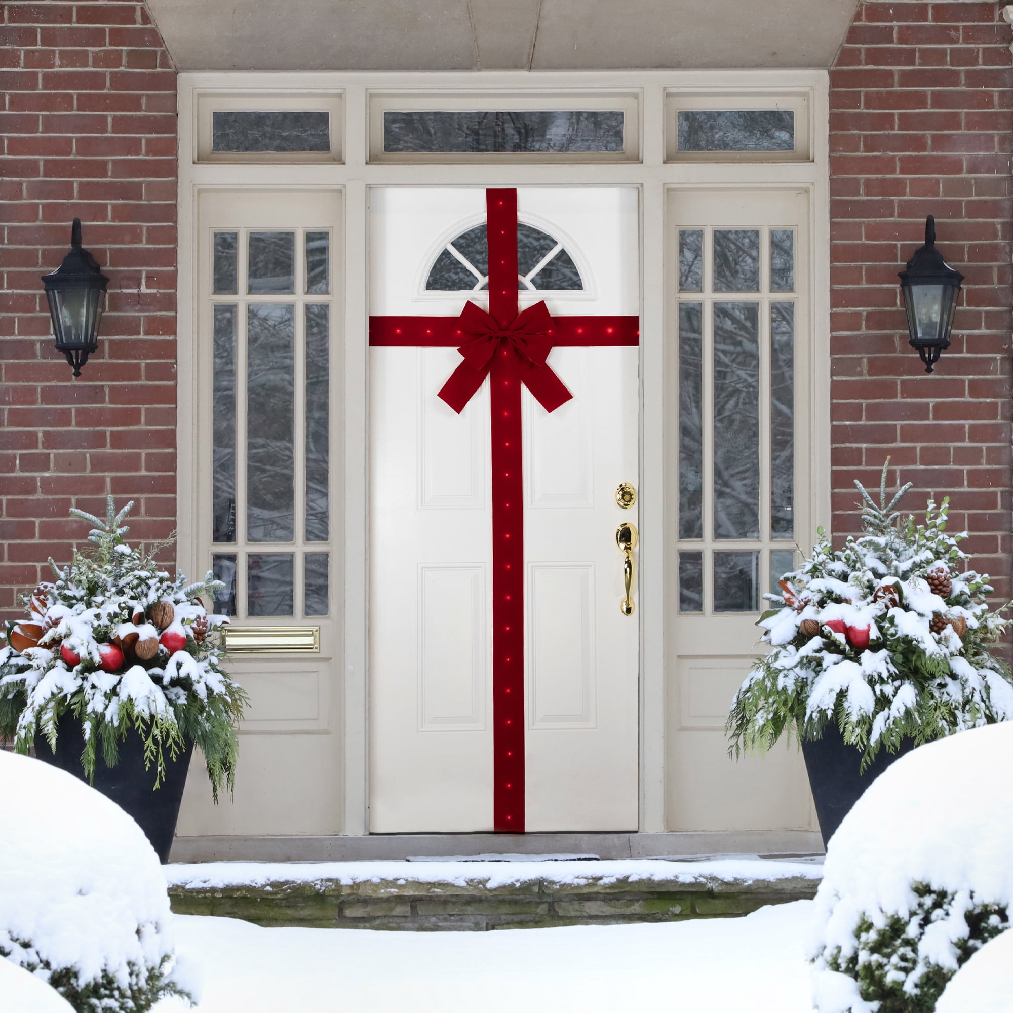 Northlight 14' Pre-Lit Battery Operated Red Velvet Christmas Door Bow